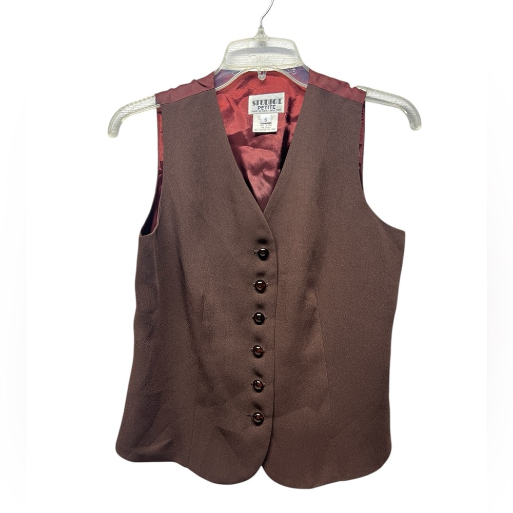 Vintage Studio Petite chocolate brown pinstripe button front suit vest size 6